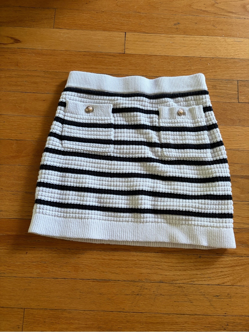Black and White Striped Knit Mini Skirt
